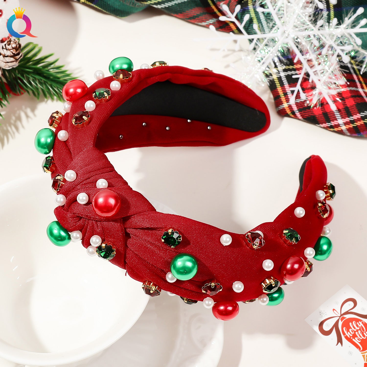Wholesale Christmas Wide-brimmed Diamond-set Pearl High Skull Headband Hair Ornament